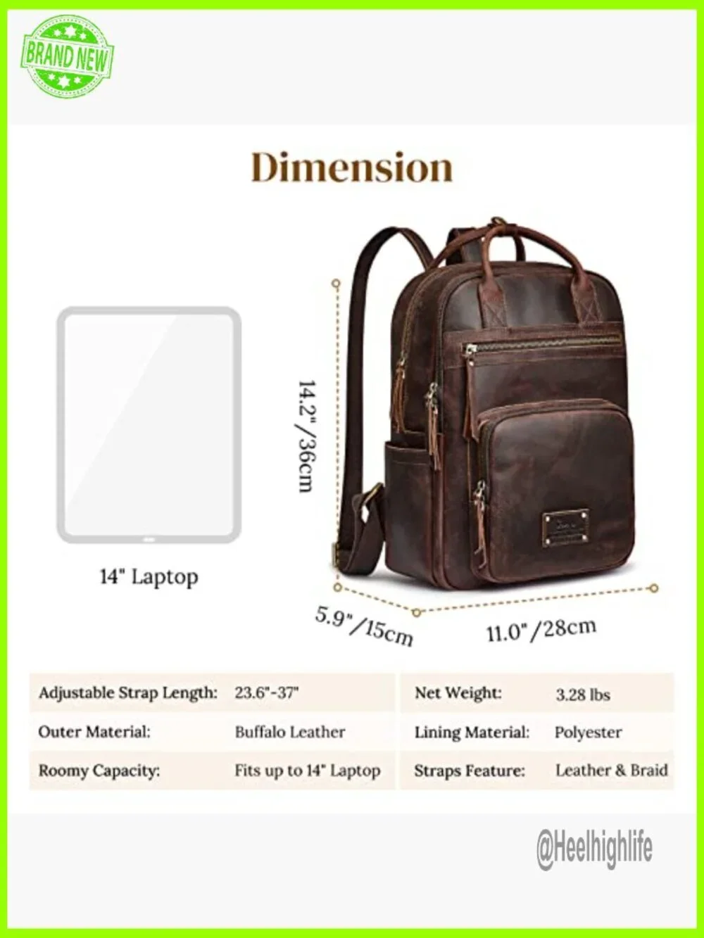 Vintage Genuine Leather Backpack Purse Travel Daypack with Luggage Sleeve